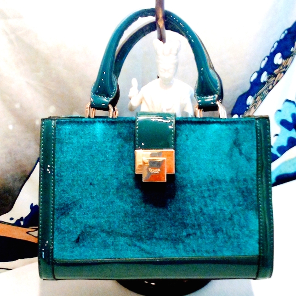 Dune London Velvet & Patent Teal Bag